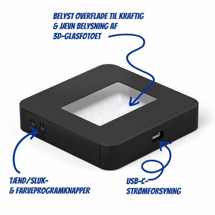 Multiljusbas medium med upplyst yta, på/av- och färgprogramknappar och USB-C-strömförsörjning