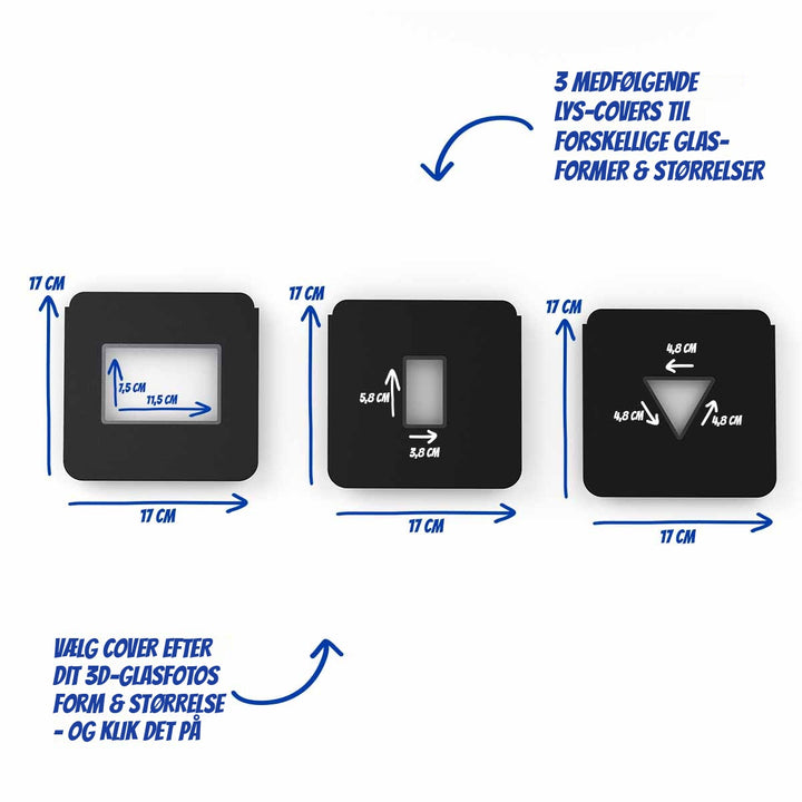 3 ljusskydd till Multi ljusbas extra large med öppningar på 11,5 × 7,5 cm, 3,8 × 5,8 cm och triangel med 4,8 cm sidor